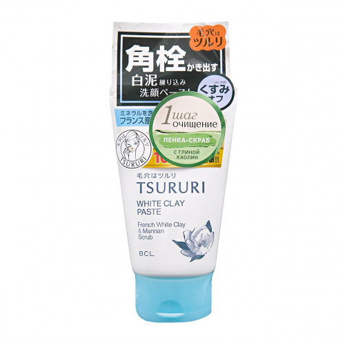 Tsururi Пенка-скраб для глубокого очищения кожи с французской белой глиной и японским маннаном, 120 г