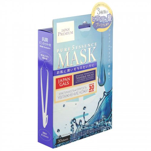 Japan Gals Pure5 Essence Premium маска для лицa c тремя видами гиалуроновой кислоты 30 шт